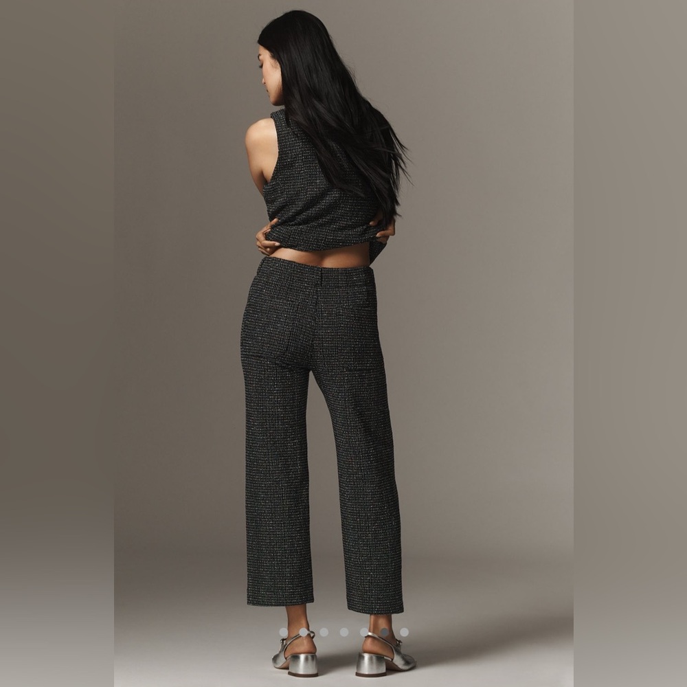 NWT Anthropologie The Colette Cropped Wide-Leg Pants Maeve Merrick White Tweed - Picture 7 of 9